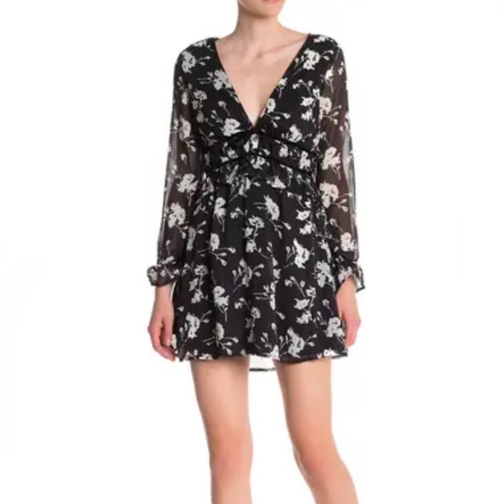 Max + Ash Black White Floral Long Sleeve Dress Sml